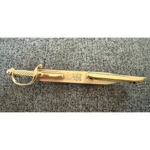 Vintage Anson Gold Tone Scimitar Sword Tie Clip Patent Pending Mid Century Mens